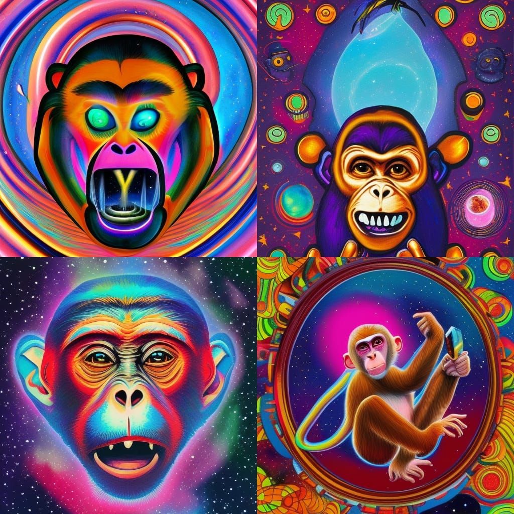 Astral Monkey Sticker in Gouache Painting Style