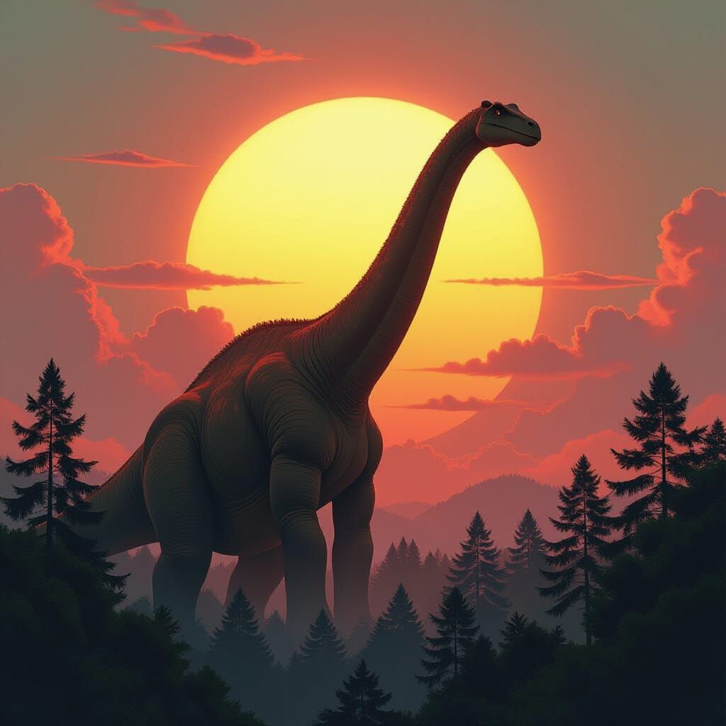 Brachiosaurus Silhouette in a Sci-Fi Landscape