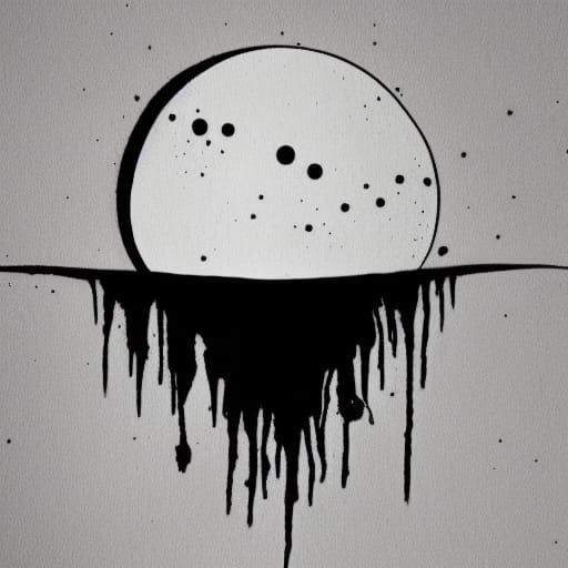 Surreal Black Moon Dripping Ink Fantasy