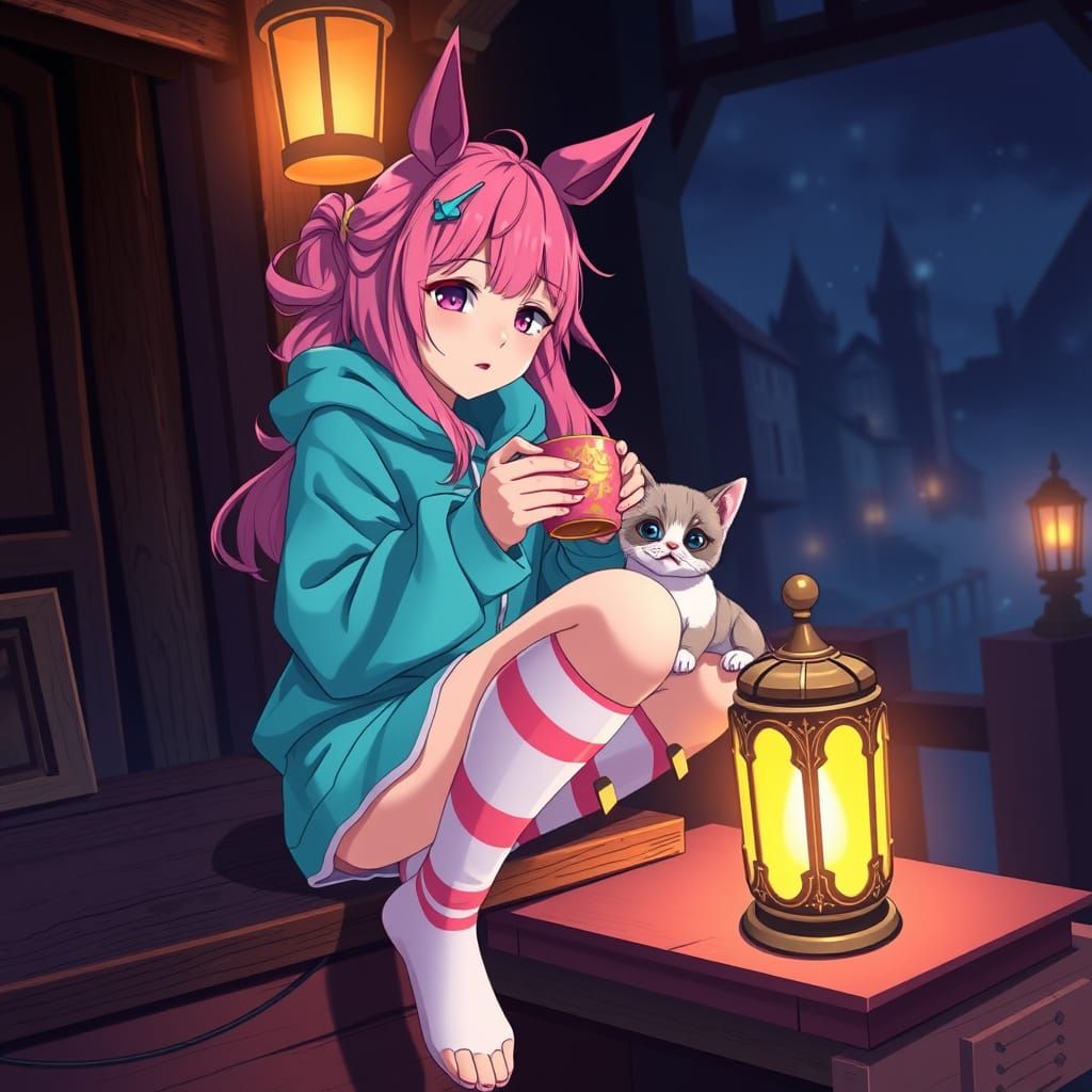 Magical Girl in Studio Trigger Style with Horse Ears and Pin...