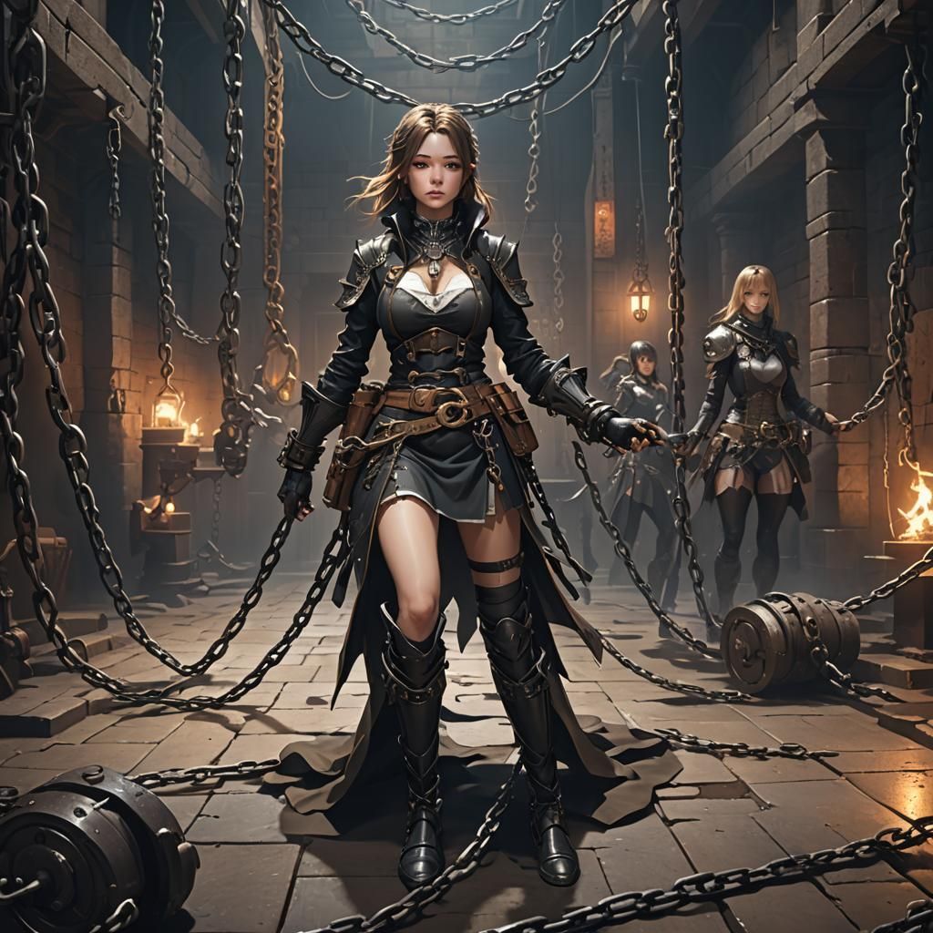 Chained Women in Dungeon: Detailed 3D Anime Art