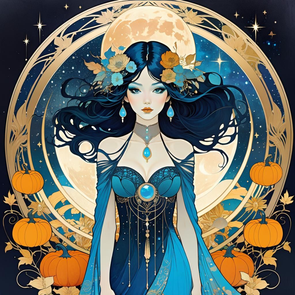 Cosmic Blue Spirit in Art Nouveau Style