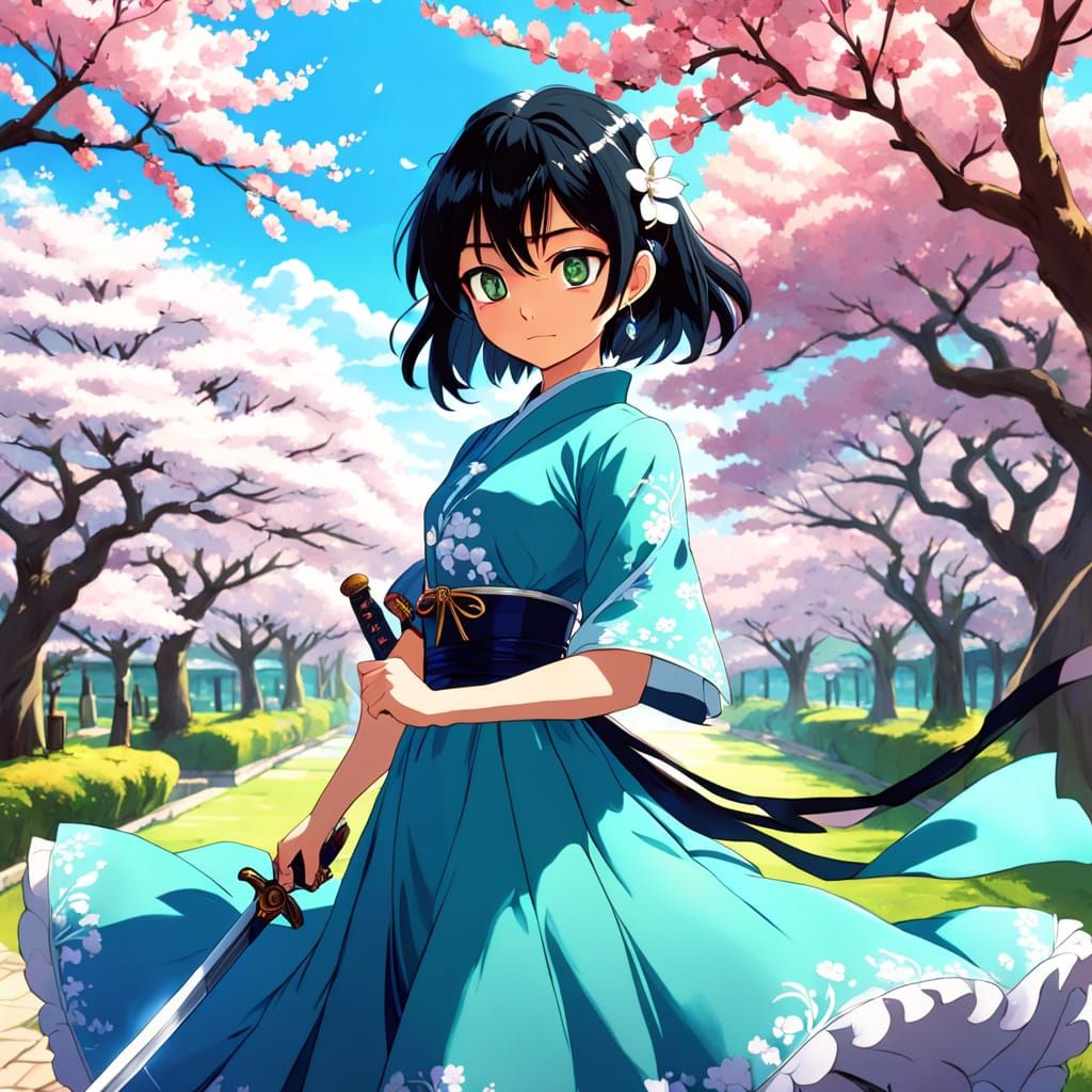 Majestic Anime Girl in Cherry Blossom Paradise