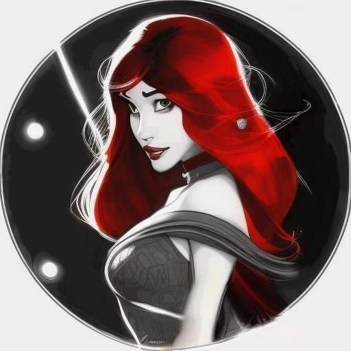 Woman in Black, White, and Red Sketch