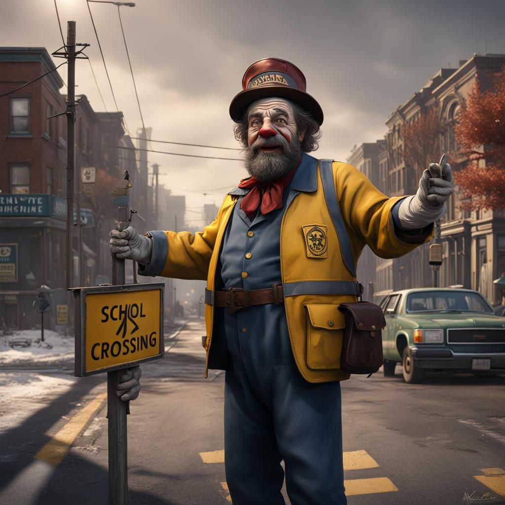 Emmett Kelly Crossing Guard: Detailed Fantasy Art