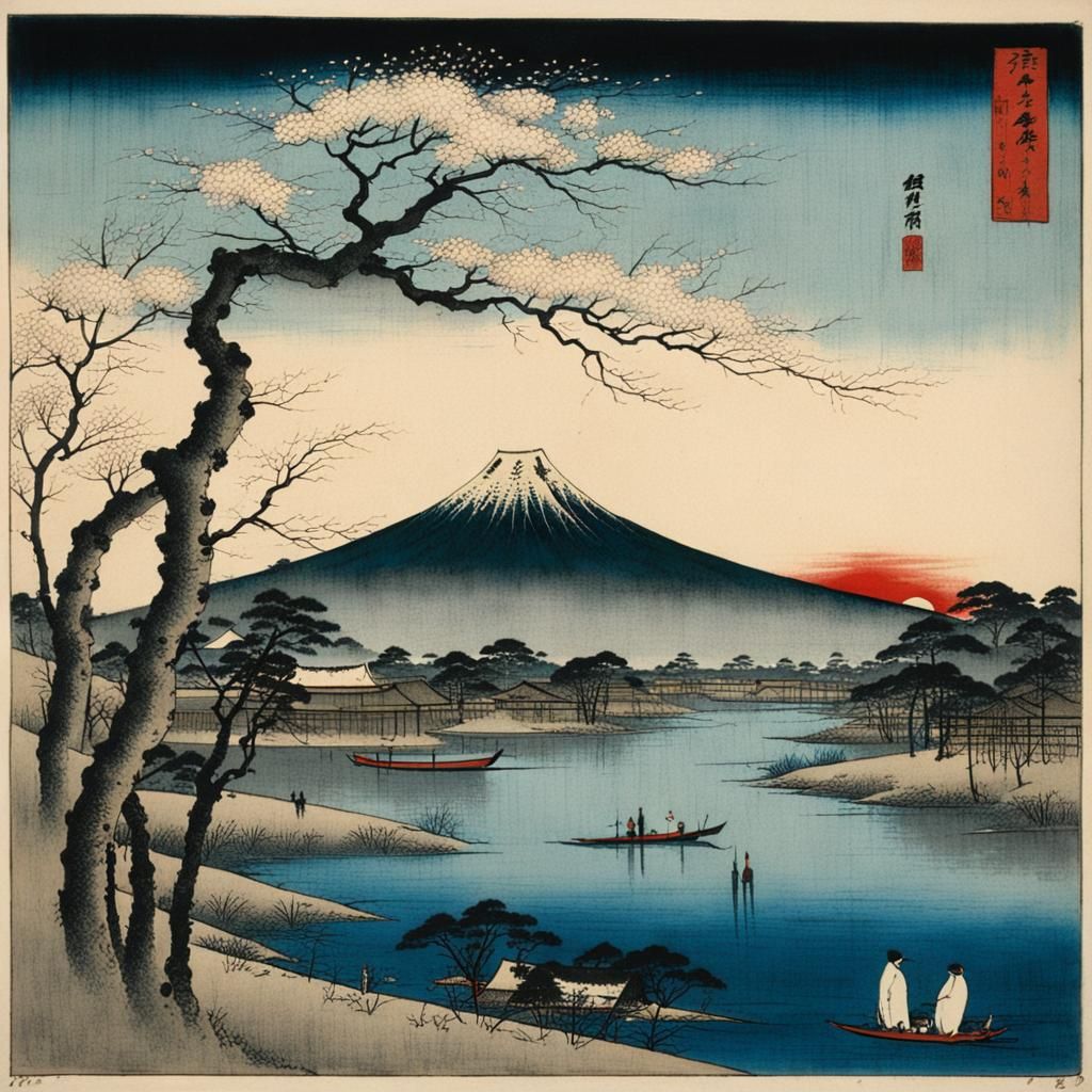 Japanese Landscape in Ukiyo-e Style