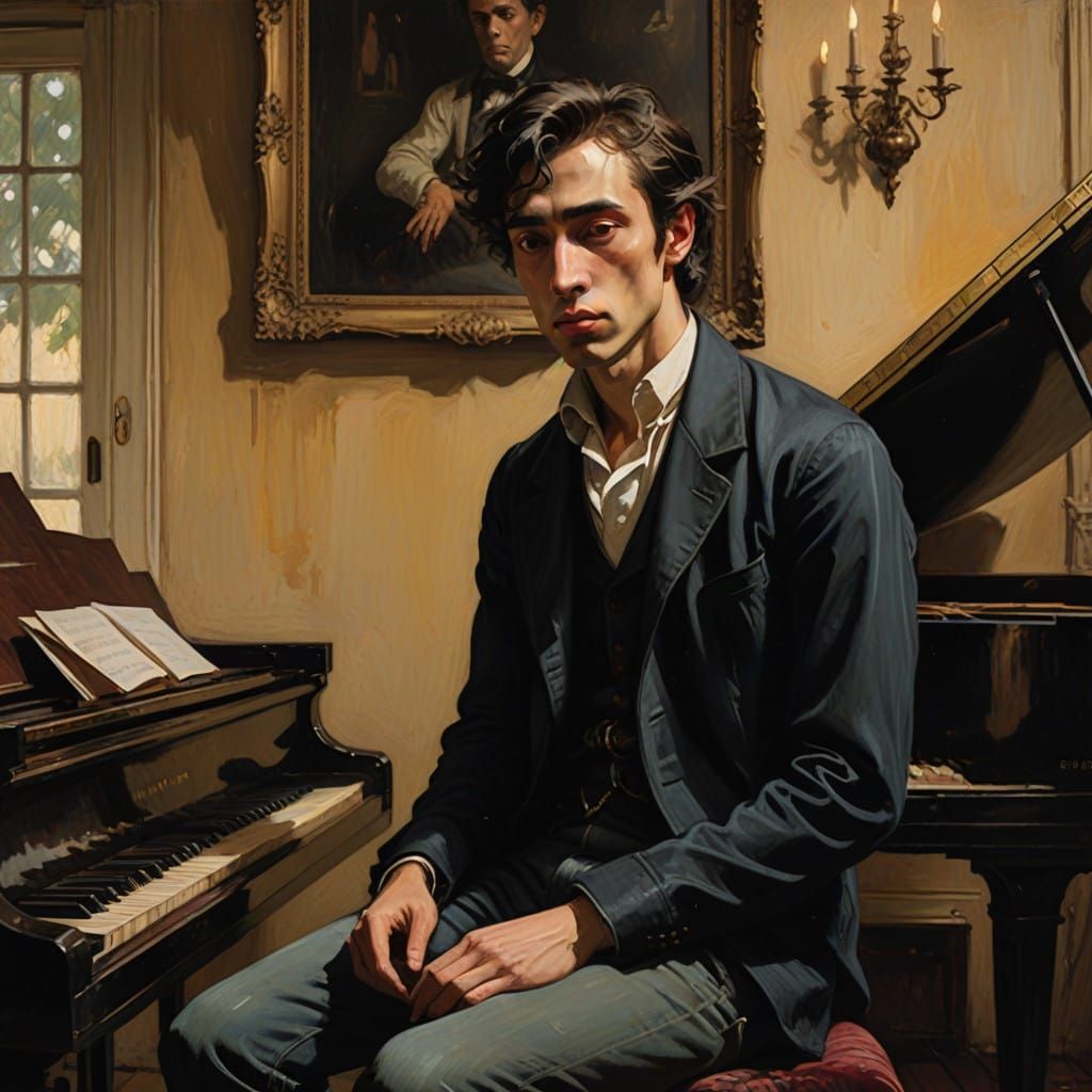Moody Teenage Chopin in Impressionist Style