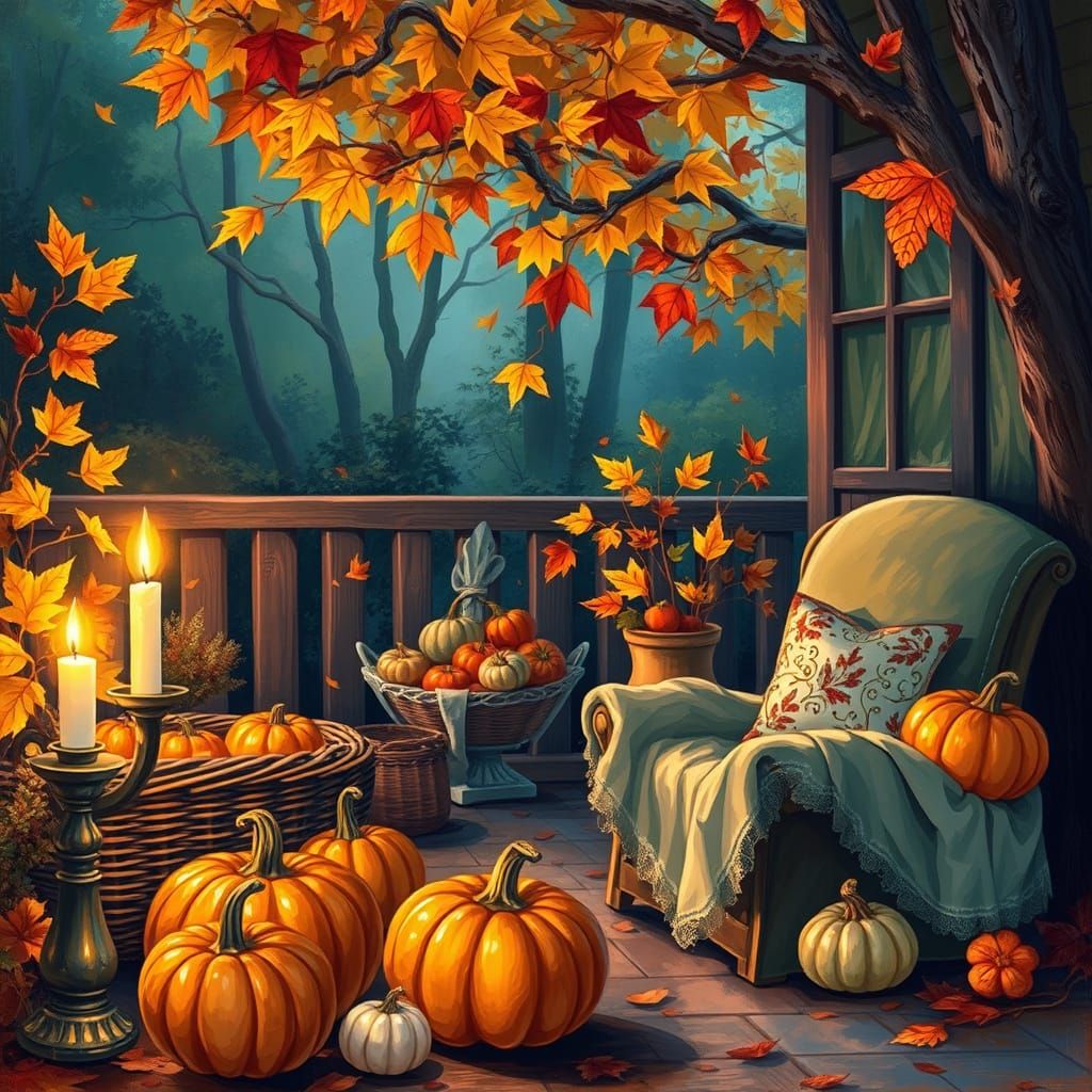 Autumn Scene in Vibrant Acrylic Style