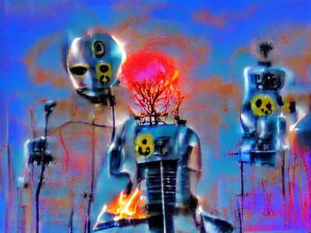 Apocalyptic Robot Graveyard in Atomic Fire