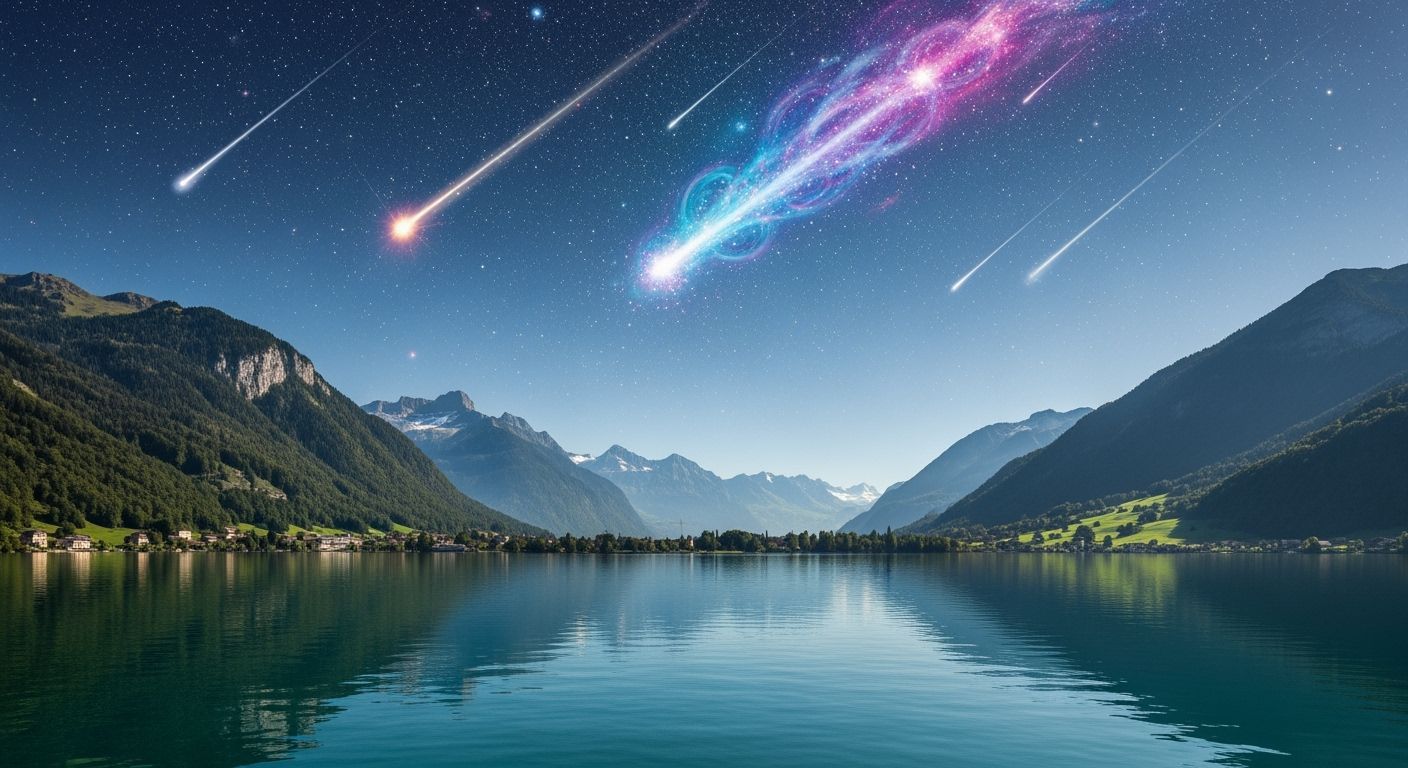 Interlaken Lakescape Under Meteor Shower: Holographic Cosmic...