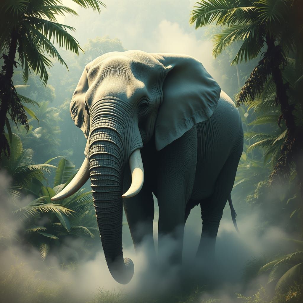 Ethereal Elephant Vanishes into Jungle Mist