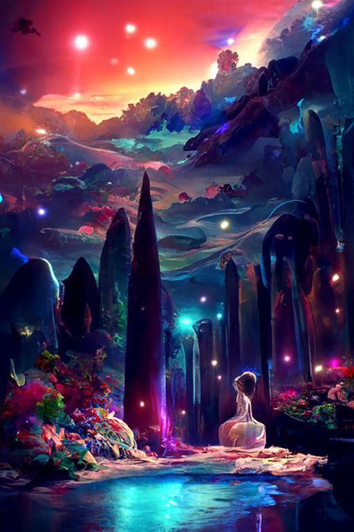 Pastel Alien Landscape with Luminous Stars