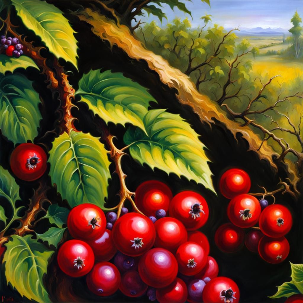 Poisonous Berry Bush in Grimdark Oil Painting Style