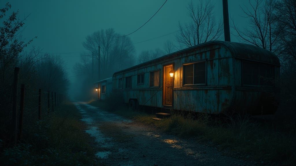 Creepy, Neglected Trailer Park at Night