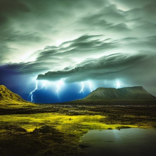 Dramatic Thunderstorm Over Mountains and Ocean