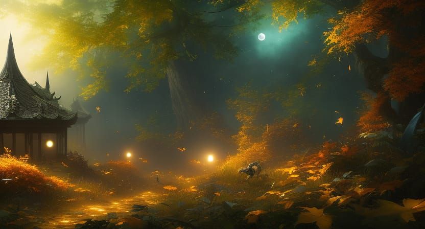 Kittens Prowling Maple Forest Under Starscape