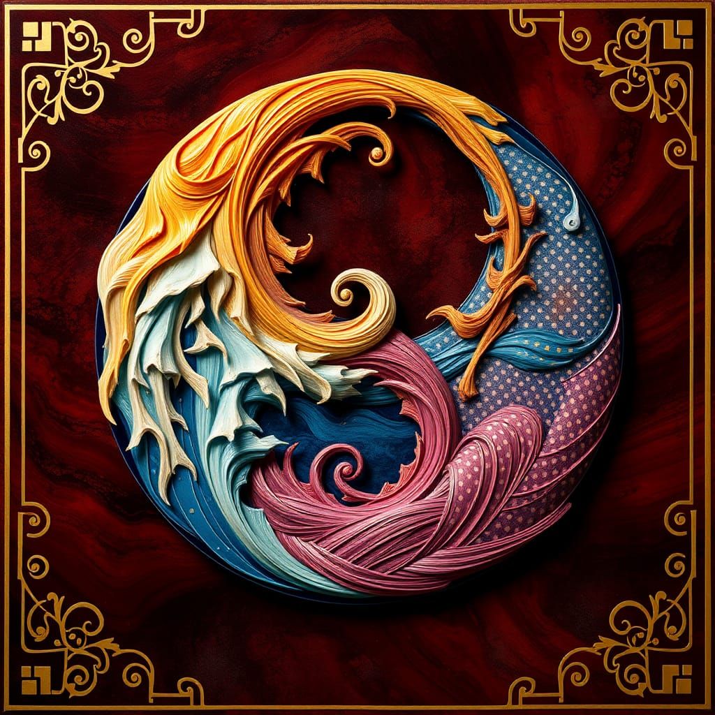 Vibrant Yin and Yang Symbol in Surreal Style