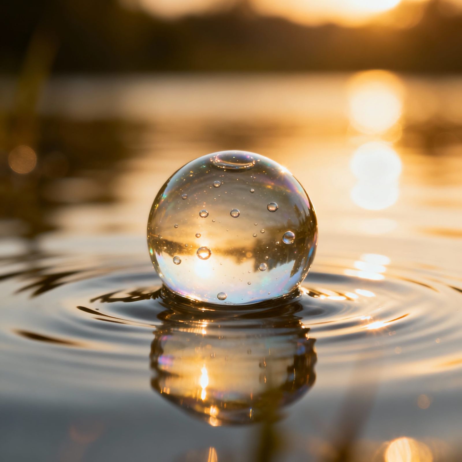 Atmospheric Close-Up of a Reflective Water Bubble