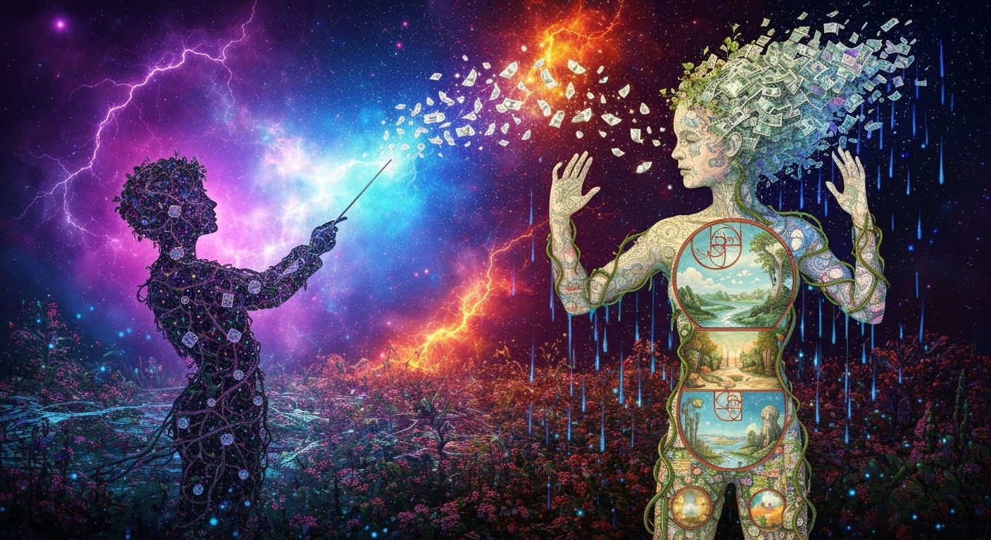 Ethereal Conductor of Money Music in Cosmic Garden