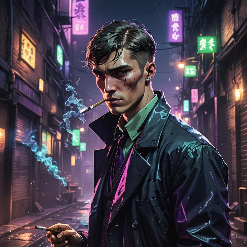 Thomas Shelby Smoking: Cyberpunk Anime Art