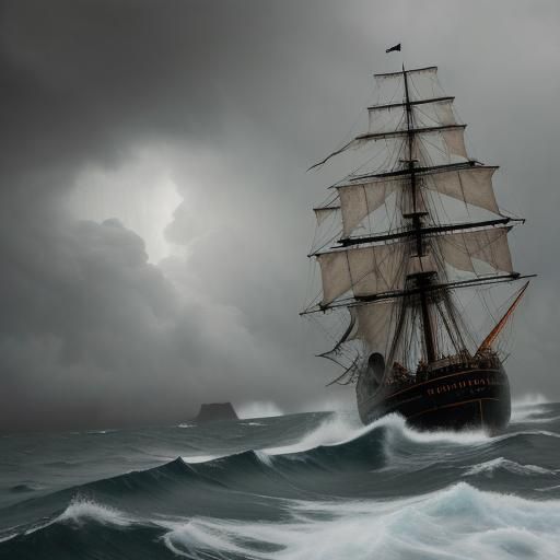 Pirate Ship Sails Through Stormy Seas