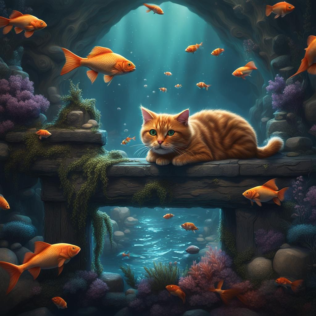 Fantastical Cat-Fish Hybrid in Detailed Digital Painting