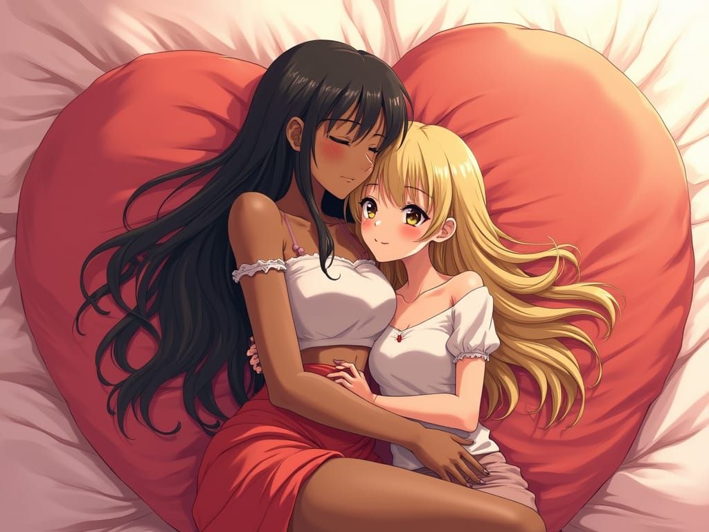 Elegant Women in Tender Embrace, Manga Style