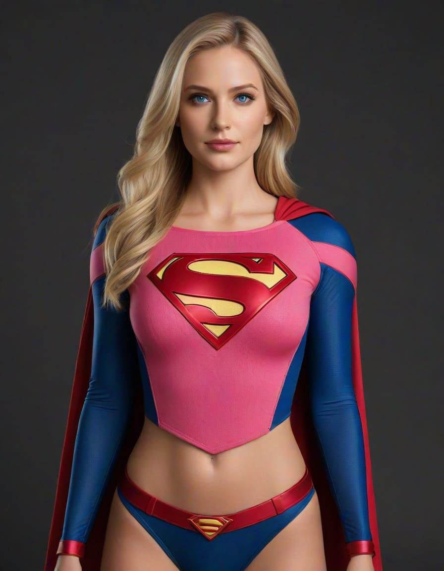 Supergirl in Avant-Garde Pink Suit with Blue Eyes