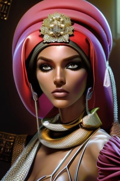 Haute Couture Bikini Portrait in Detailed Style