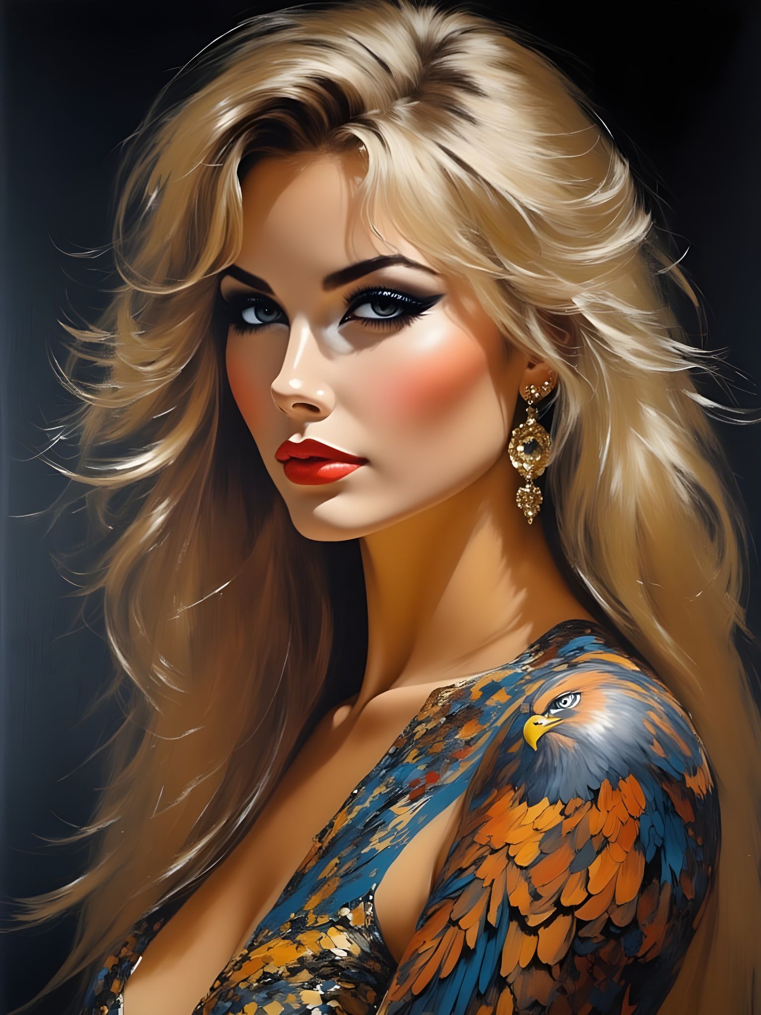 Woman with Eagle Tattoo, Golden Jewelry & Epic Lighting