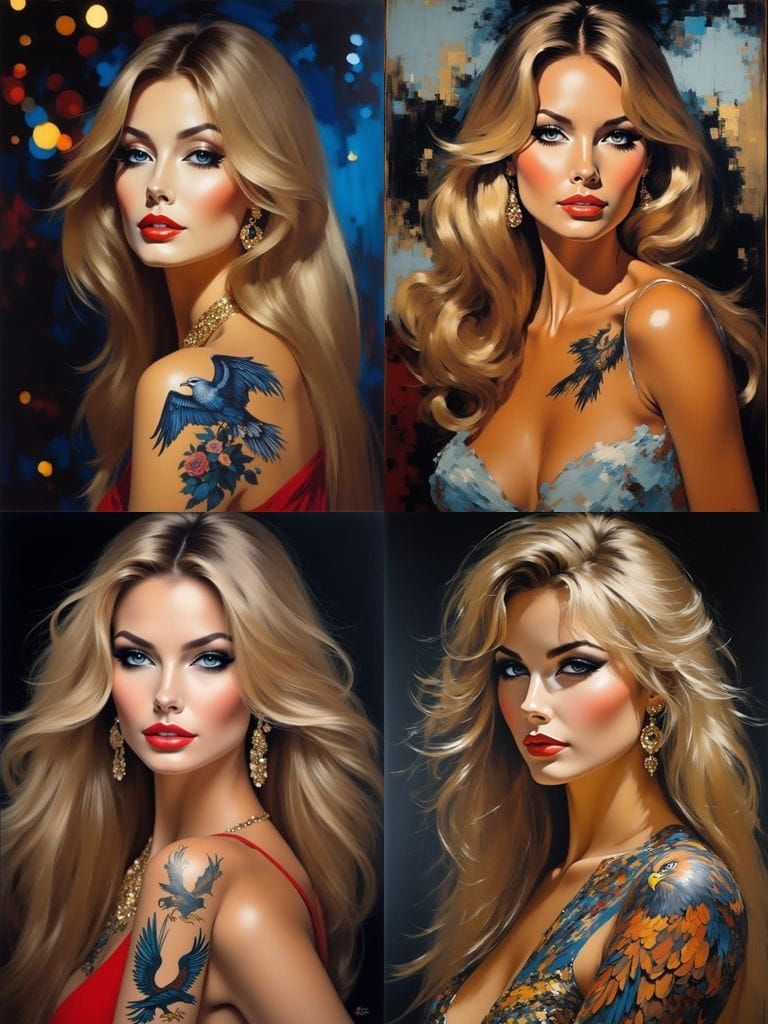 Woman with Intricate Eagle Tattoo, Epic Lighting