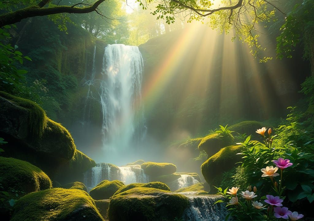 Enchanted Forest Waterfall in Fantasy Style
