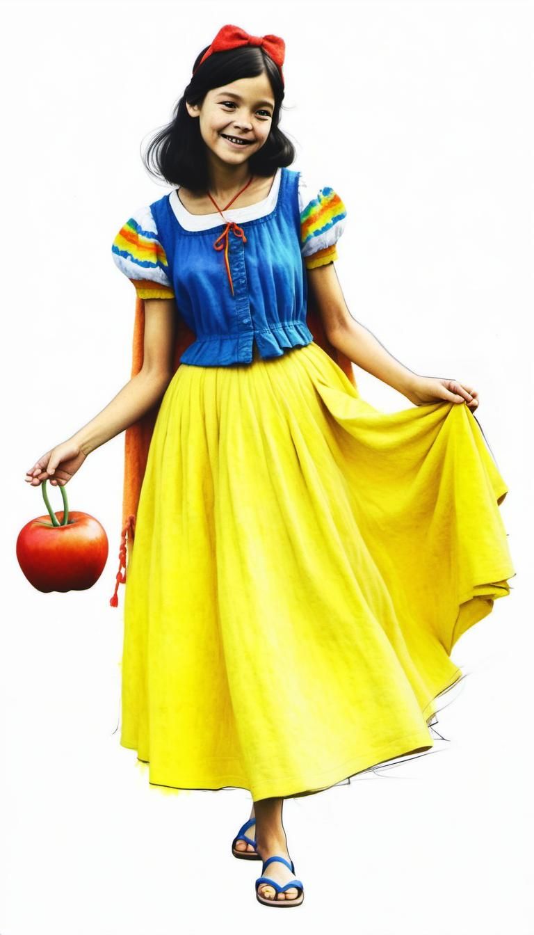 Snow White in Hippie Style: A Charcoal Drawing