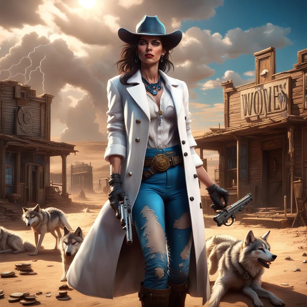 Desert Criminal with Wolves: Detailed Matte Painting