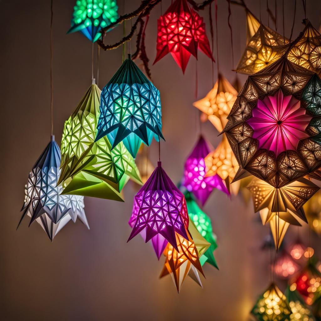 Detailed Origami Christmas Tree Ornament in Volumetric Light...