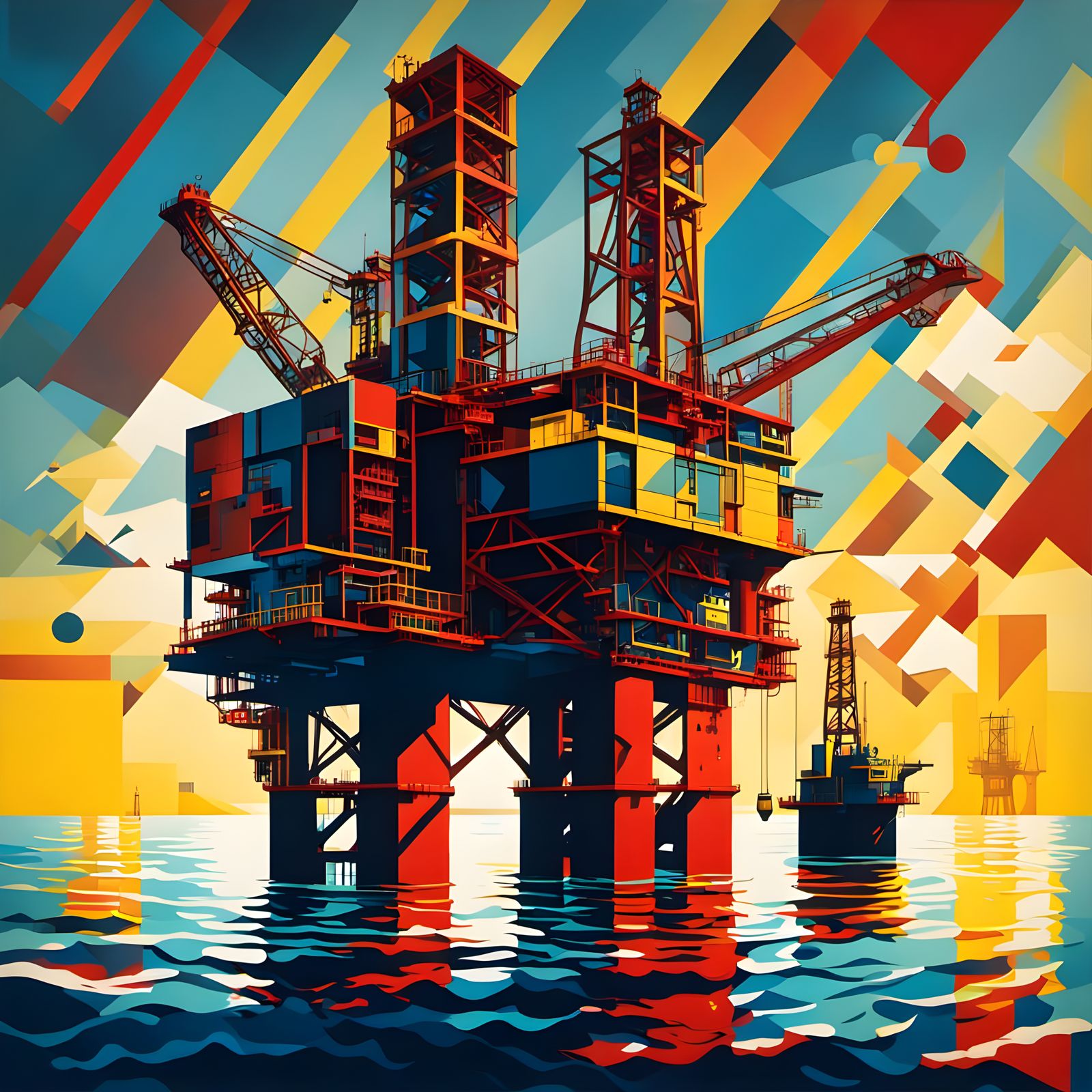 Vibrant Oil Rig Scene in Pop Art Style