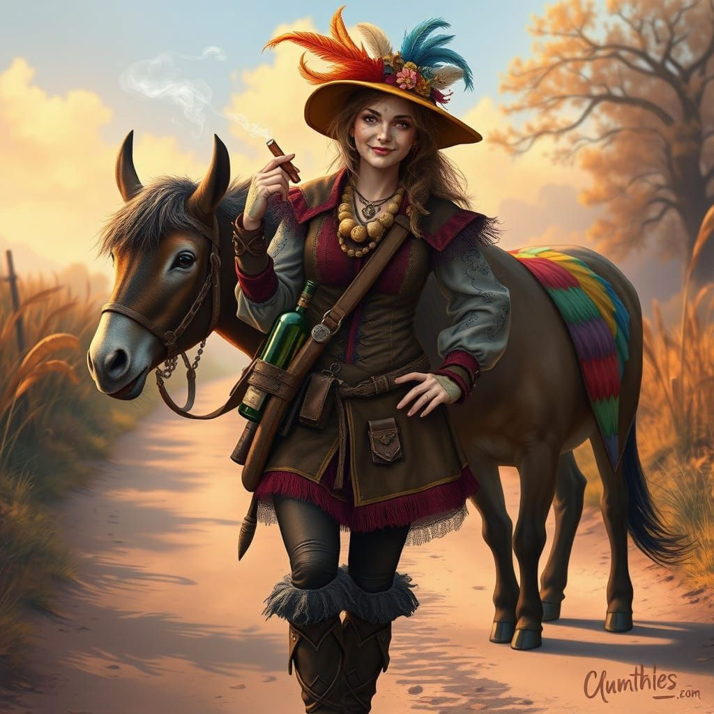 Mystical Female Hobbit with Wand and Cigar