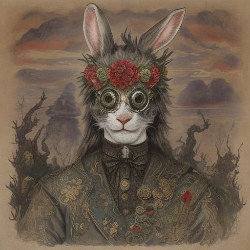 Surreal Masquerade Figure in Distorted Expressionism