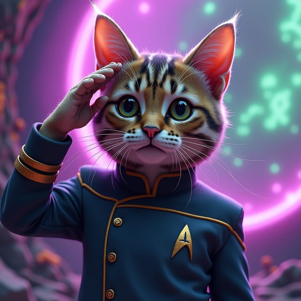 Tabby Cat as Mr. Spock in Alien Landscape