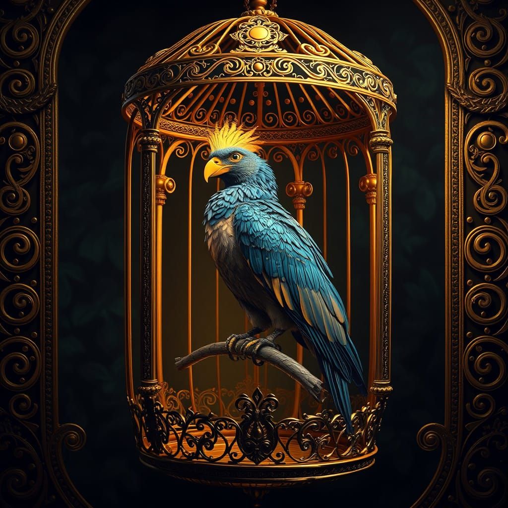 Regal Bird in a Golden Aviary, Radiant with Mystique
