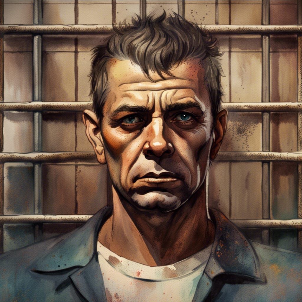 1960s Prison Mugshot in Watercolor Style