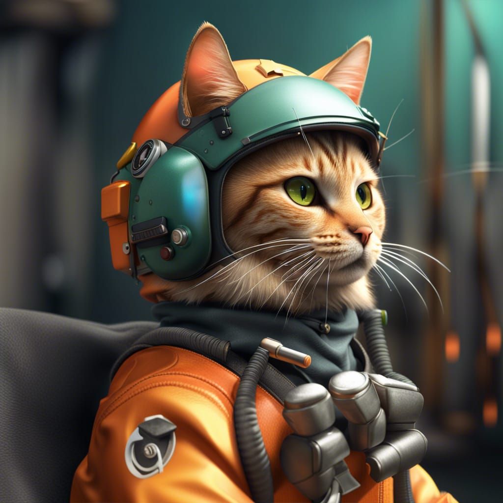 Hyperrealistic Cat Pilot Smoking in Flight Suit