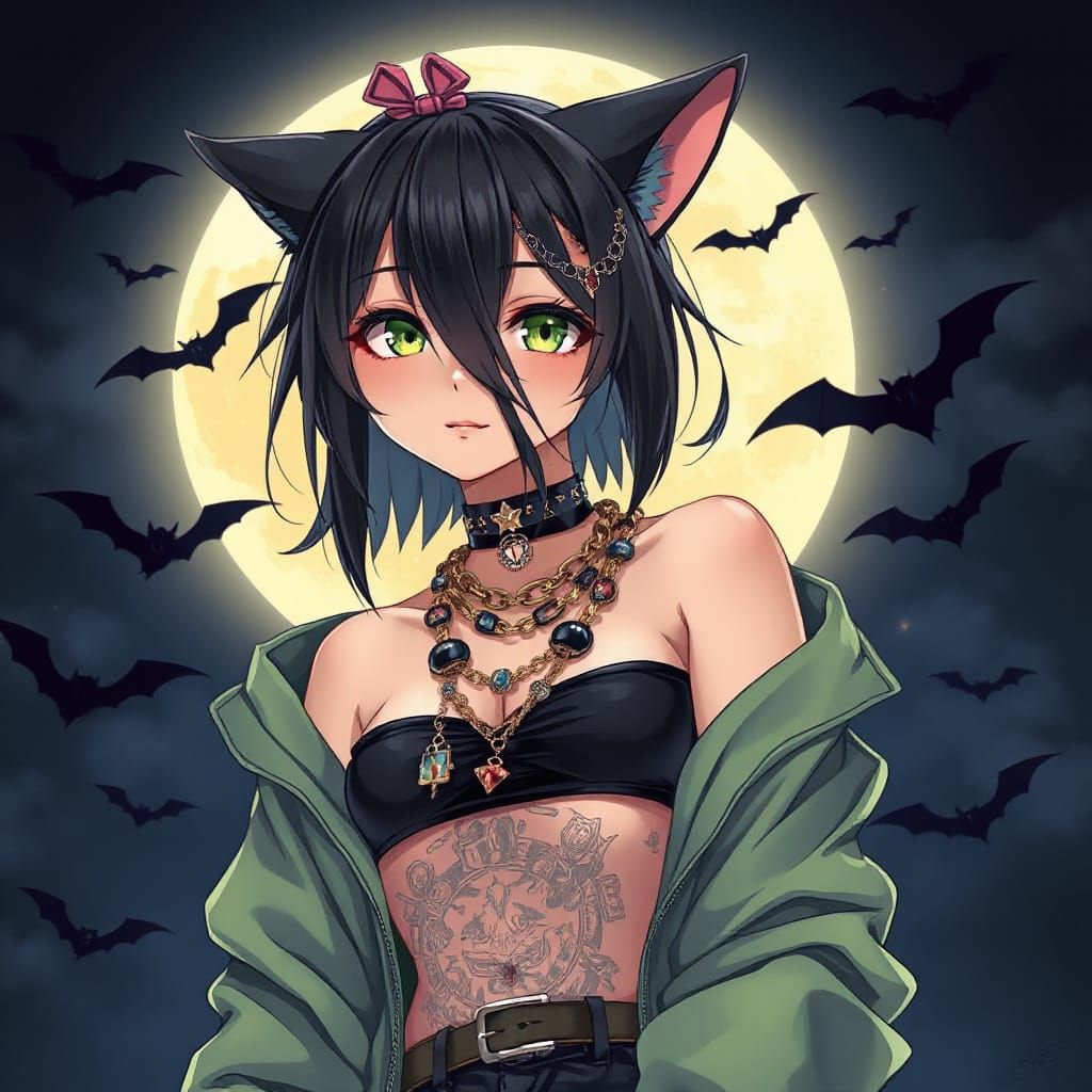 Surreal Anime Catgirl Portrait in Modern Style