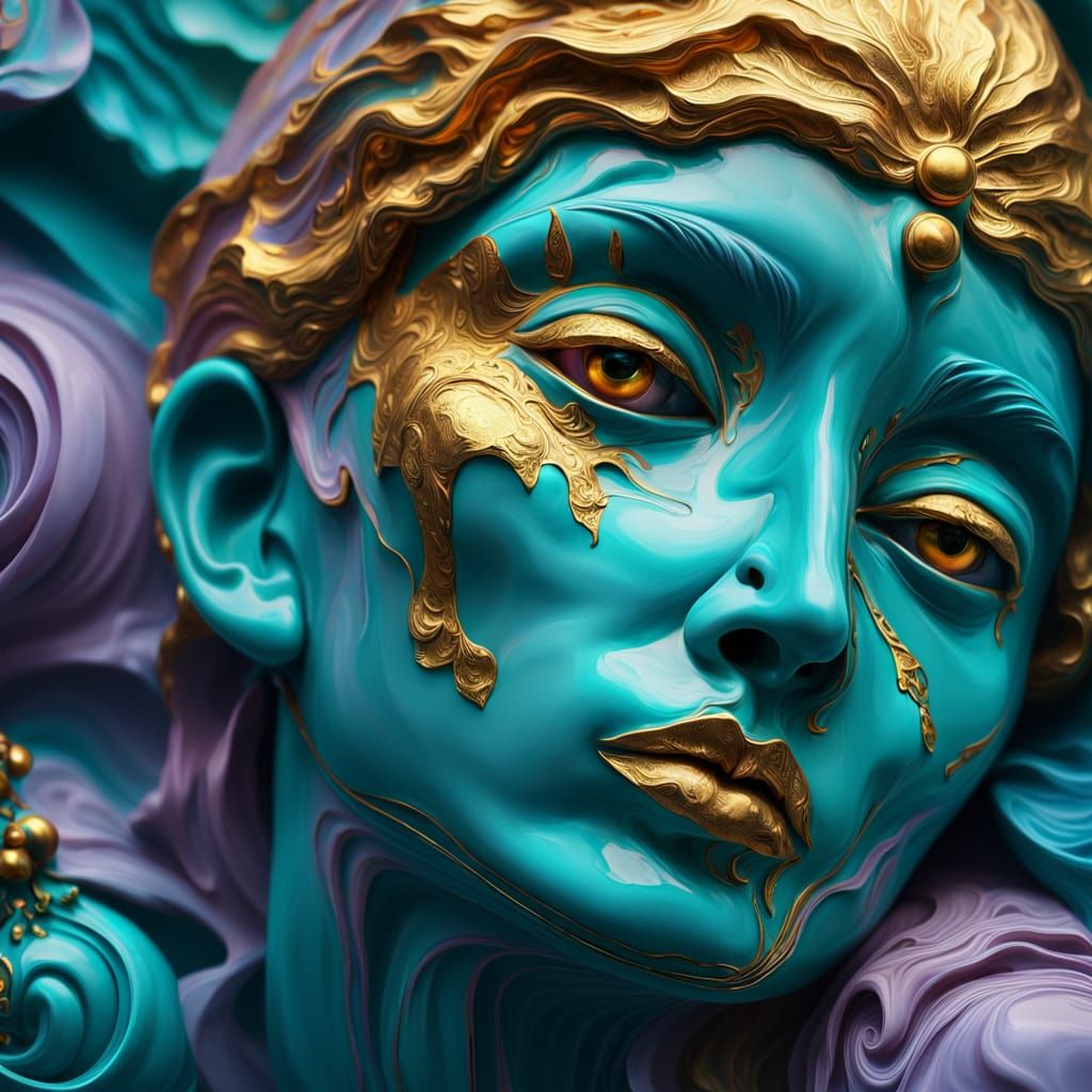 Surreal Marble Sculpture in Vibrant Oil Painting Style