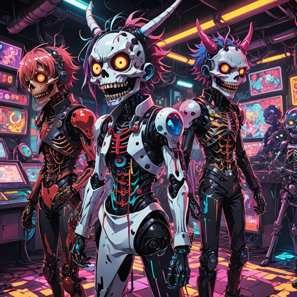 Creepy Animatronic Band in Anime Art Style