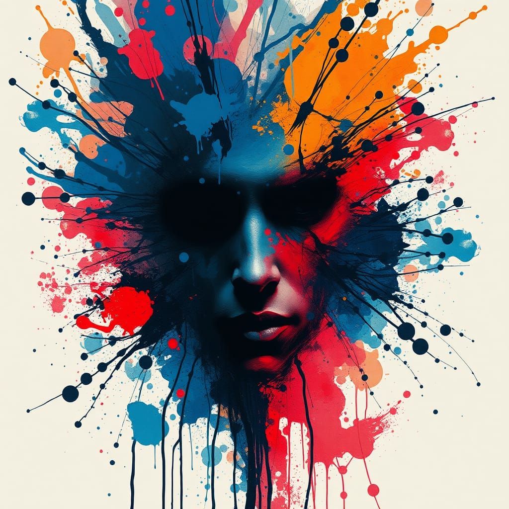 Dynamic Ink Splatters: An Abstract Expressionist Portrait