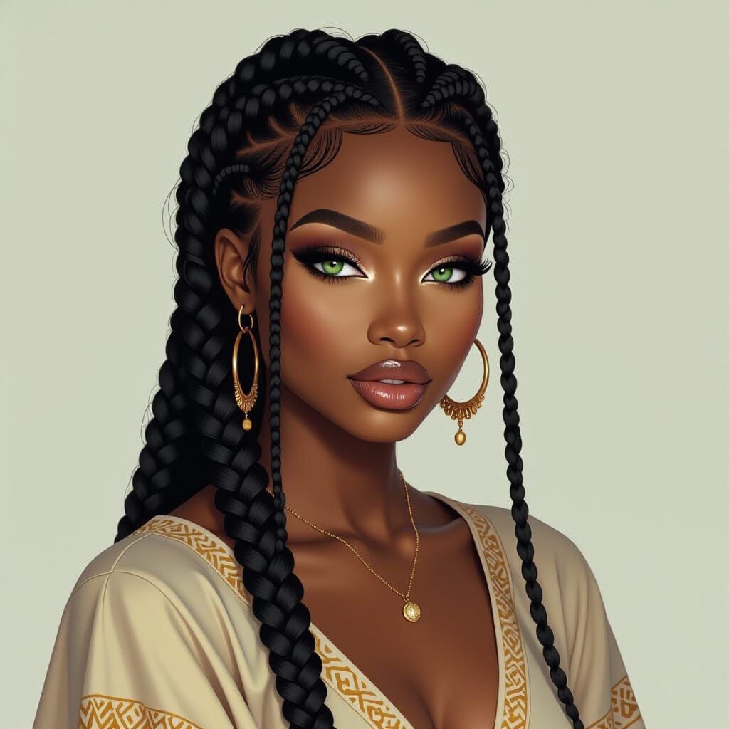 Dreamy Woman with Fulani Braids, Close-up