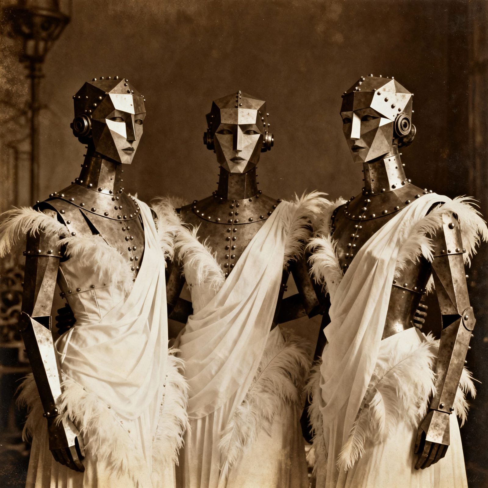 Three Graces in 1920s Avant Garde Sepia Photo Style