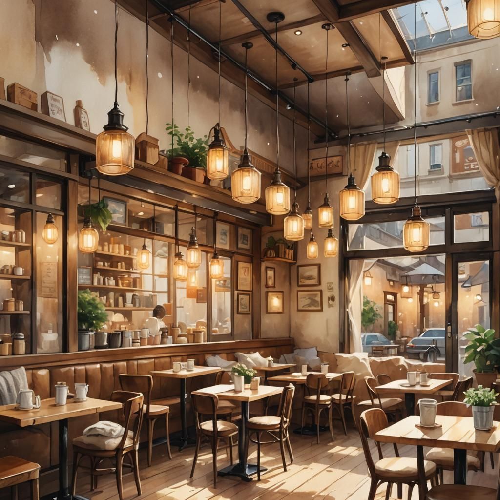 Cozy Coffee Shop Interior in Realistic Anime Style