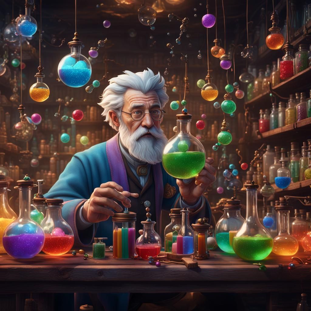 Magical Scientist in Lab: Detailed Matte Painting